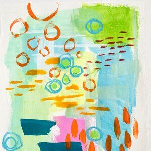 Land of Many Suns Original Mixed Media Wall Art Collage Painting 8x10in Matted